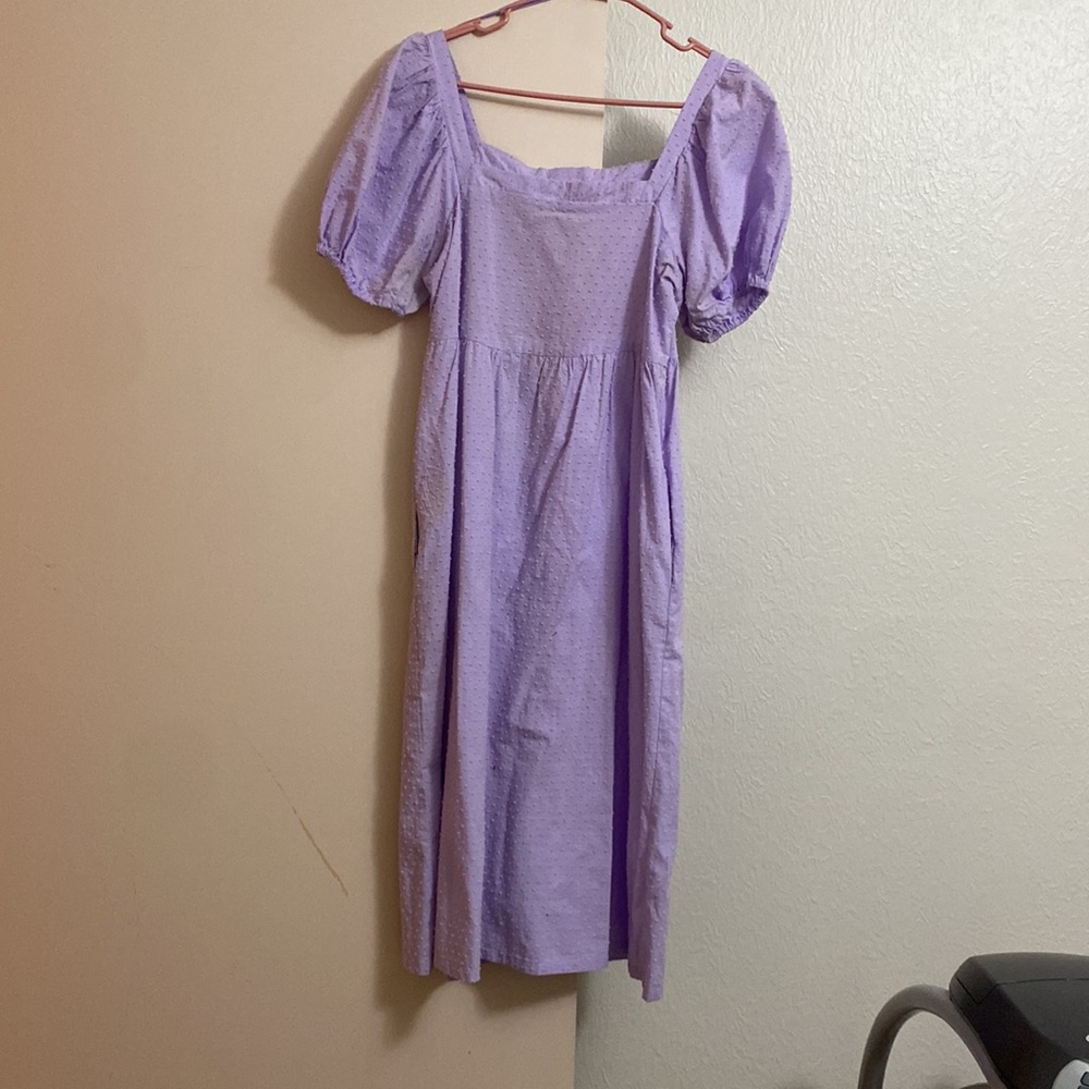 Lilac Textured Puff Sleeve Dress